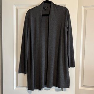 Eileen Fisher Charcoal 100% wool open front cardigan with side split